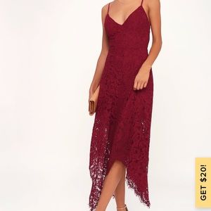 Bergundy Lace Midi Dress-Small